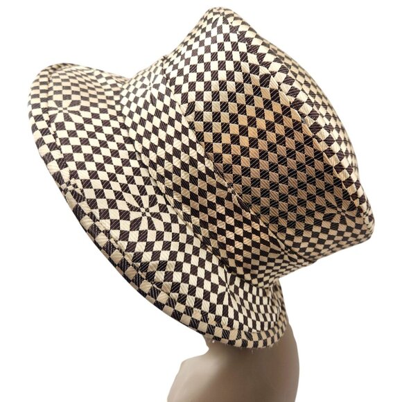 Vintage Perche Couture Kentucky Derby Hat Wide Brim Check Pattern Asymmetrical - Picture 6 of 11
